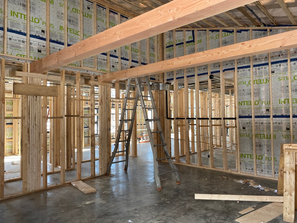 Image of wood beams in house under construction